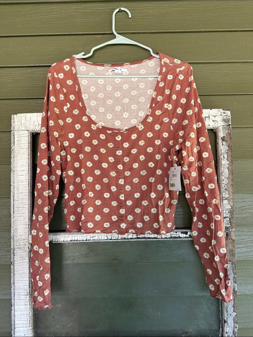 ONeill Payton Top HO1403010 Sienna Orange Daisy Floral‎ Button Front Long Sleeve
